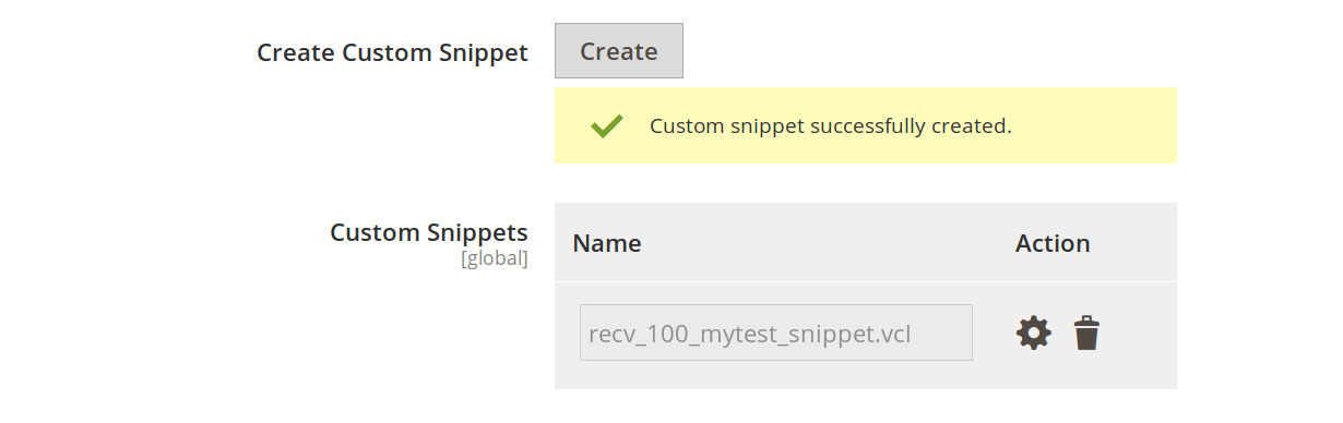 Snippets main screen with snippet created confirmation message