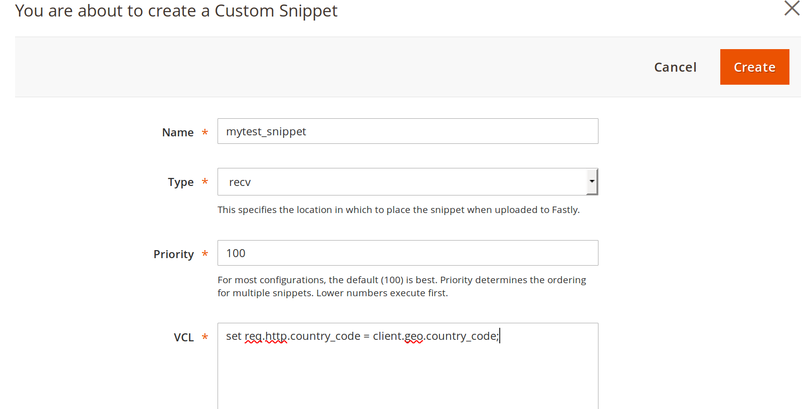 Snippets Creation Dialog